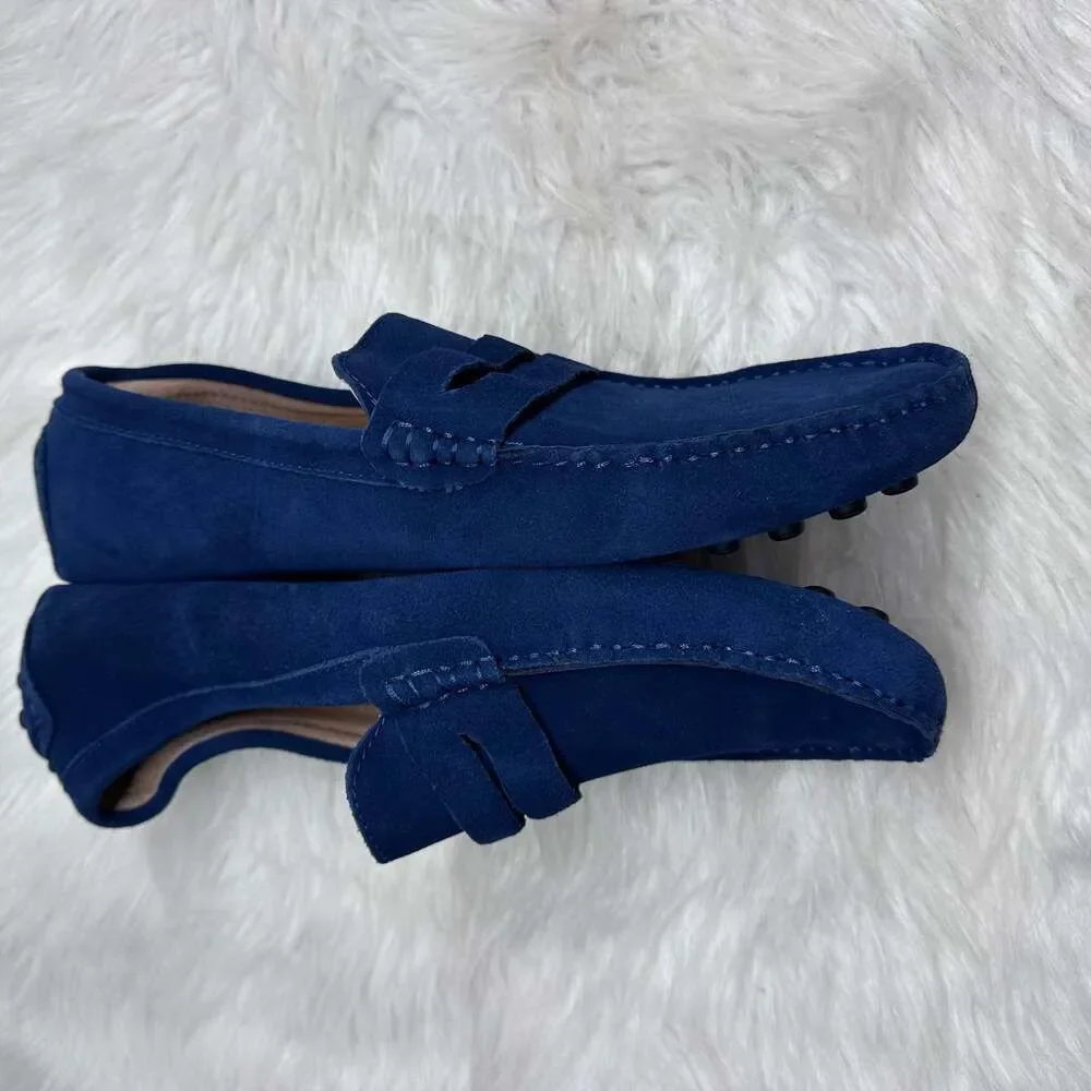 Go‎ Tour Mens Handmade Suede Leather Casual Loafers Shoes NAVY